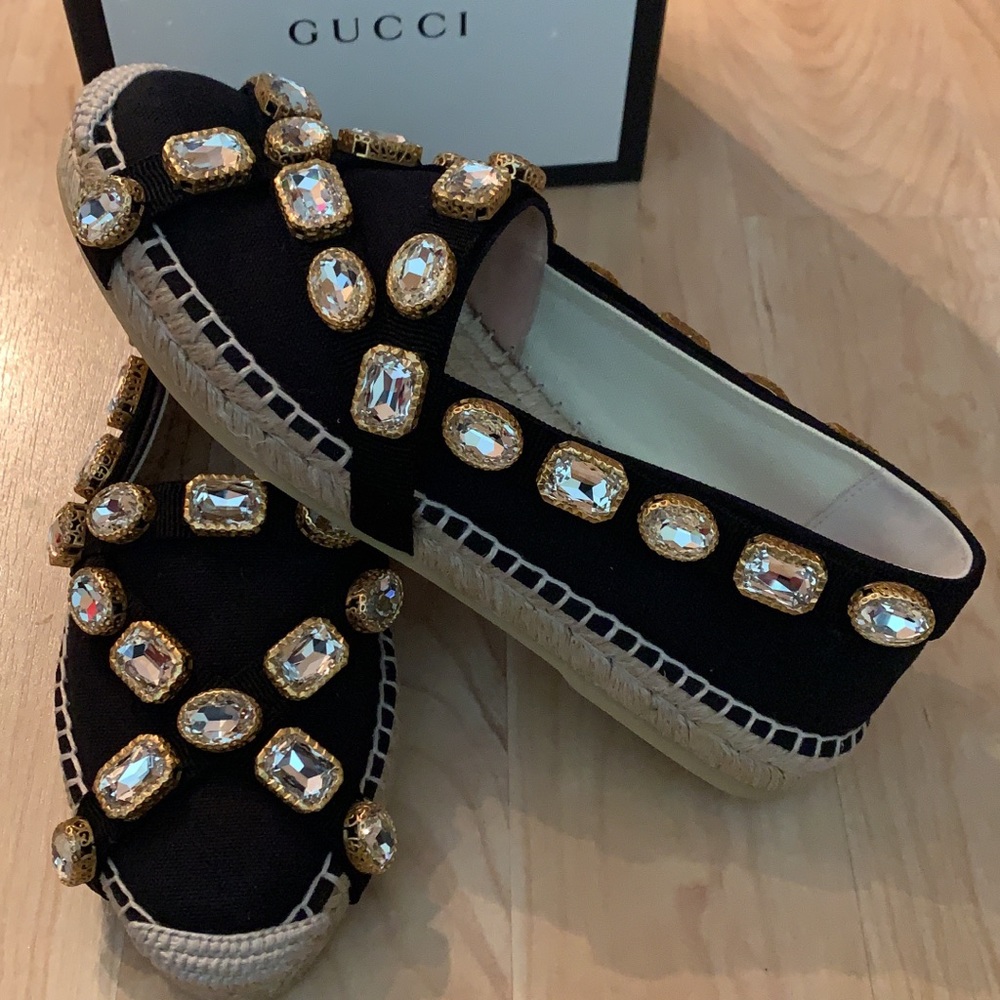 Basically new Gucci GG Pepita Crystal Embellished Espadrilles